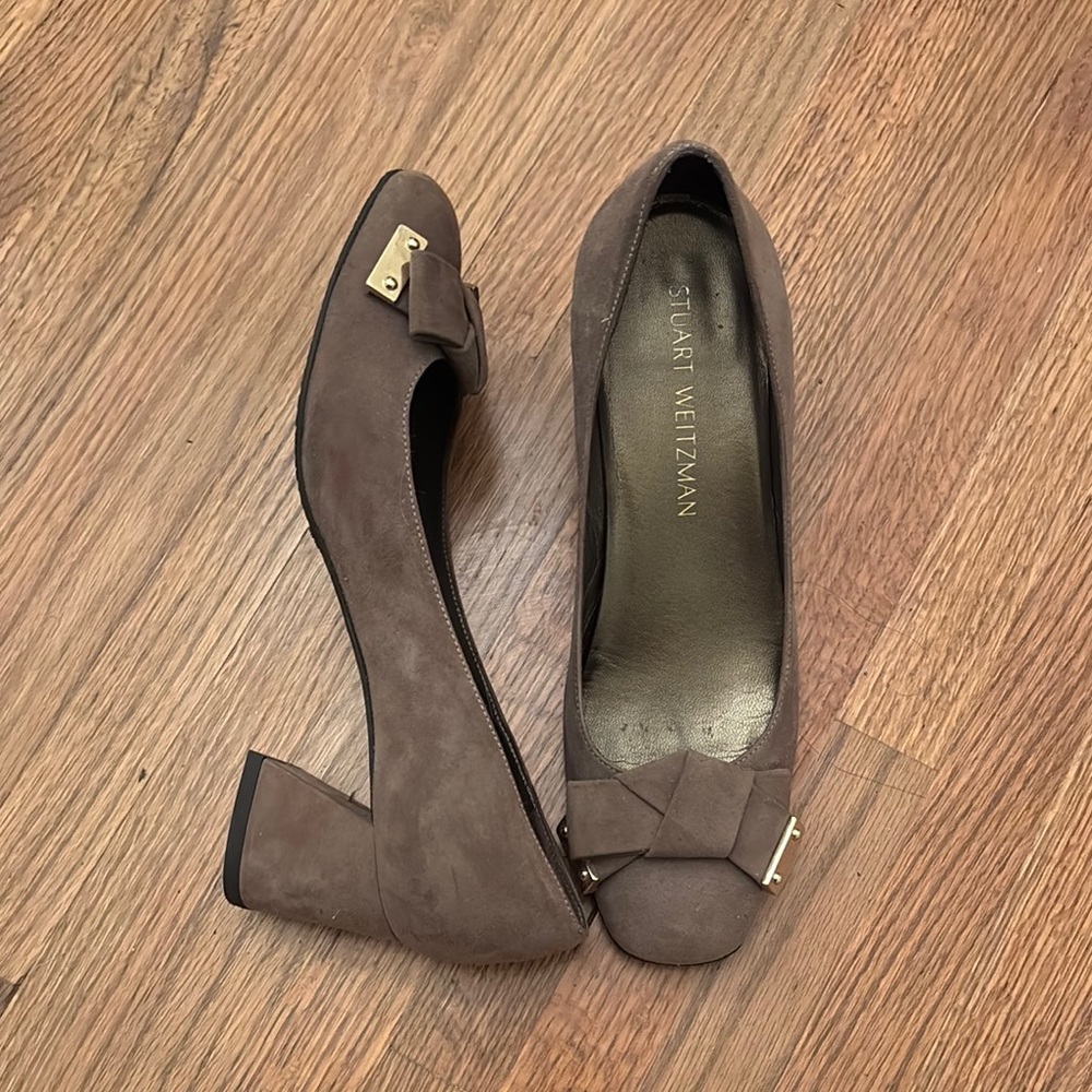 Stuart Weitzman Brown Block Heel Pumps
